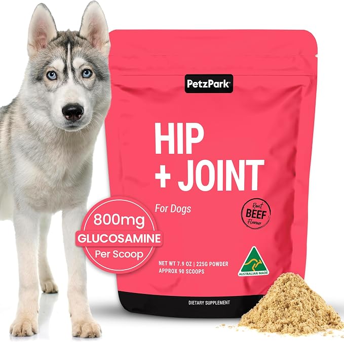 Petz Park Hip + Joint for Dogs 90 Scoops, Glucosamine for Dogs with Chondroitin and MSM, Dog Hip and Joint Supplement for Mobility Support, Dog Food Topper Powder for Joint Health and Flexibility