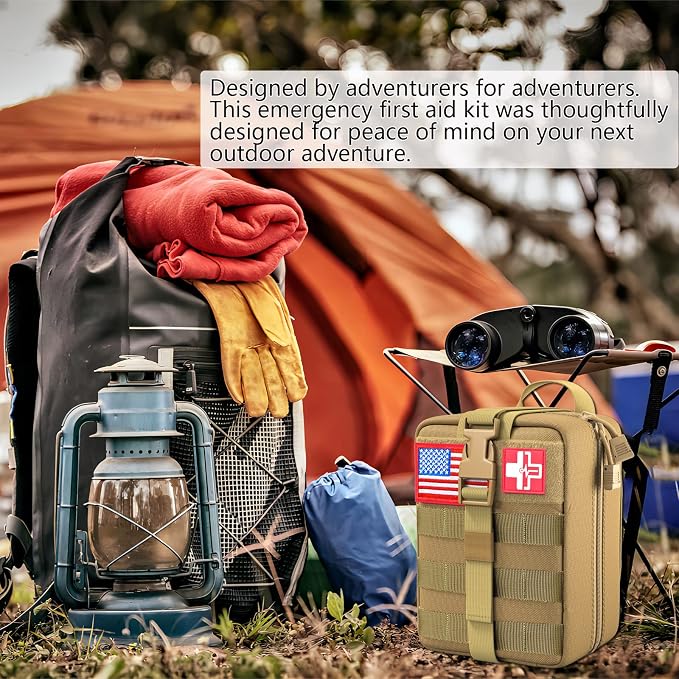 [Upgrade] Survival First Aid Kit Outdoor Molle System with Tactical Gear Set Trauma Kit for Camper Travel Hunting Hiking and Adventures