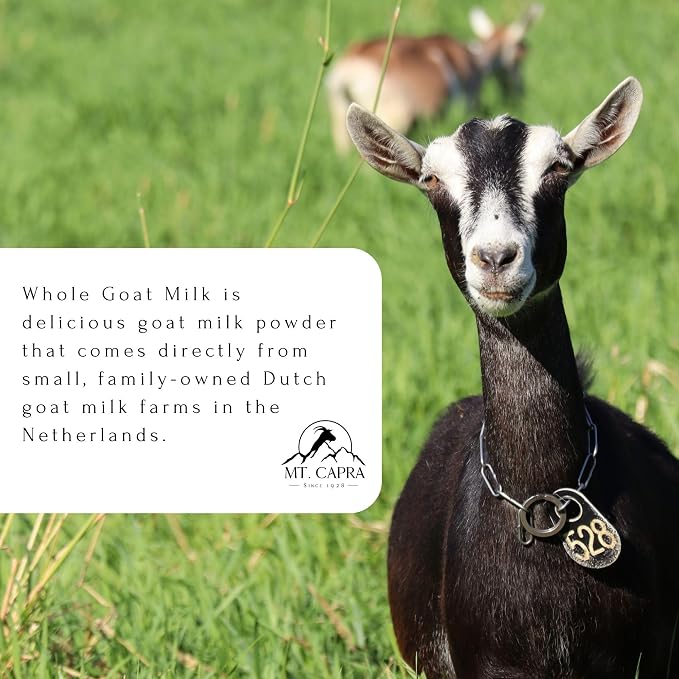 Mt. Capra Whole Goat Milk | from Non-GMO, Grass-Fed Goats, Creamy, Great Tasting, Easy to Digest, A2 Milk | 16 Servings - 1 Pound