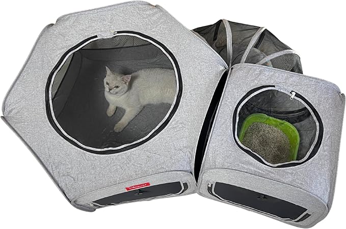 Portable Cat Playpen 2-Room with Tunnel, 3-in-1 Pop-up Cat Dog Crate Play Enclosure with Separate Areas, Foldable Pet Playpen for Puppy Kitten and Small Animals Indoor Outdoor