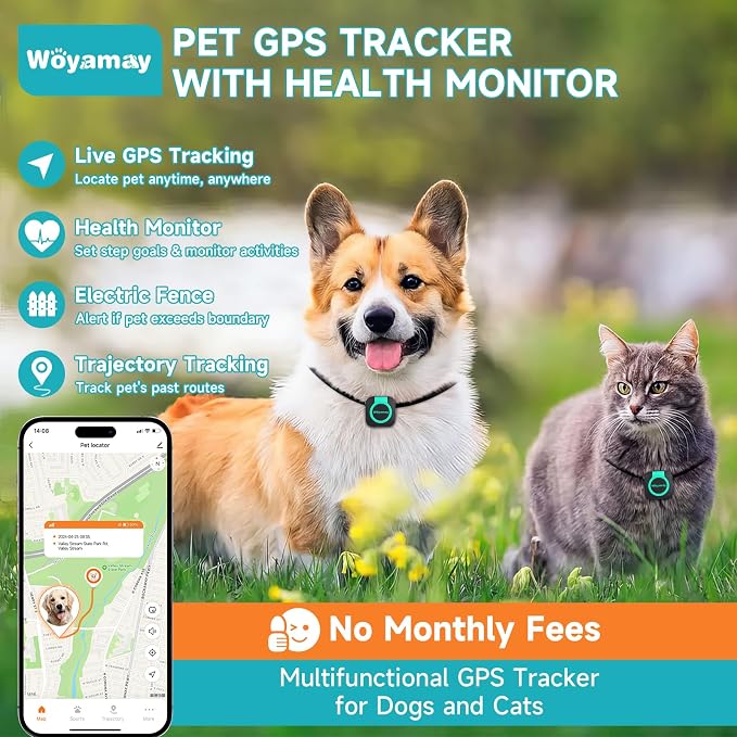 GPS Tracker for Dogs and Cats, No Monthly Fee & Cat Calming Diffuser 6-in-1 Includes Health Monitoring|E-Fence|Track Record|Location Sharing & Cat Pheromones Calming Diffuser for Anxiety Relief
