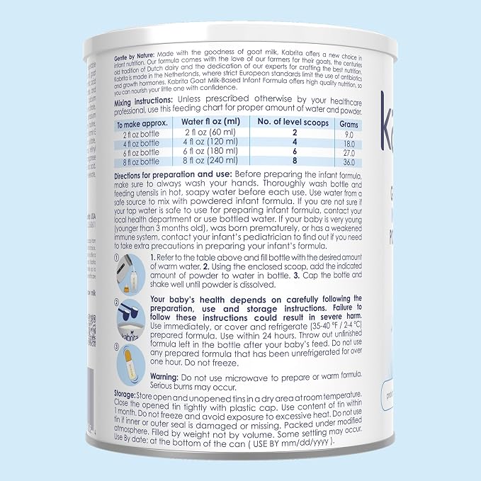 Kabrita Goat Milk-Based Infant Formula Powder, Designed for Gentle Digestion, Gentle Alternative to Cow’s Milk, with Iron, DHA, ARA & Prebiotics, for Infants 0–12 Months, Non-GMO, 28 oz (Pack of 6)
