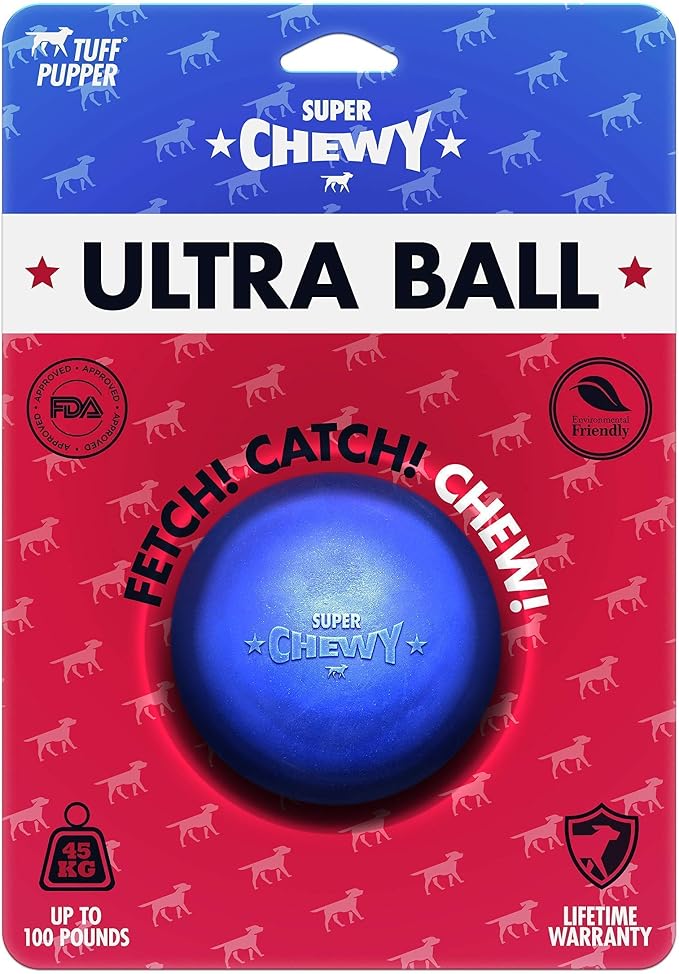 Tuff Pupper SuperChewy Durable Rubber Dog Ball and Rubber Durable Ring Dog Toy Bundle
