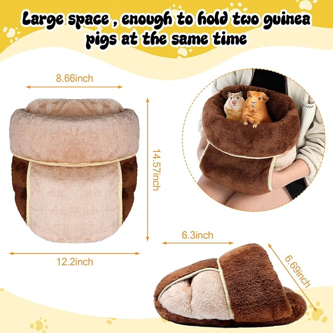 Wenqik 2 Pcs Guinea Pig Hideouts Guinea Pig Bed Washable Bunny Bedding Cuddle Warm Small Pet Sack Supplies Portable Pet Carrier Cage Nest Accessories for Cage(Dark Brown, Light Coffee,Plain)