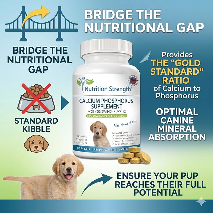 Calcium Phosphorus for Dogs Supplement, Provide Calcium for Puppies, Promote Healthy Dog Bones and Puppy Growth Rate, Dog Bone Supplement, 120 Chewable Tablets