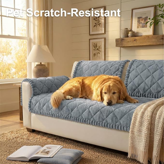 Smiry Couch Cover for Dogs, Non Slip Washable Pet Sofa Protector for Large Dogs, Cats, Fuzzy Plush Sofa Covers for 3 Cushion Couch, Against Fur, Dirt & Scratch Resistant, Grey, 27.6"×88"