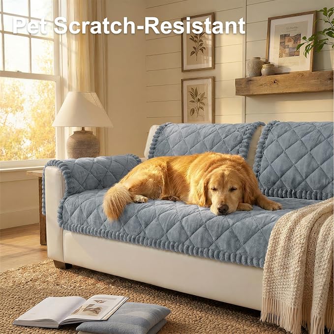 Smiry Couch Cover for Dogs, Non Slip Washable Pet Sofa Protector for Large Dogs, Cats, Fuzzy Plush Sofa Covers for 3 Cushion Couch, Against Fur, Dirt & Scratch Resistant, Grey, 35.4"×70.9"