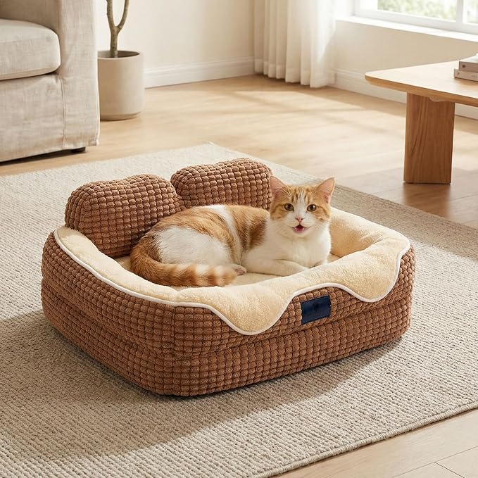 Veehoo Cute Small Dog Bed, Orthopedic Waterproof Pet Beds for Small Dogs, High Back Non-Slip Bottom and Egg-Crate Foam Puppy Couch Sofa with Washable Removable Cover, 24"