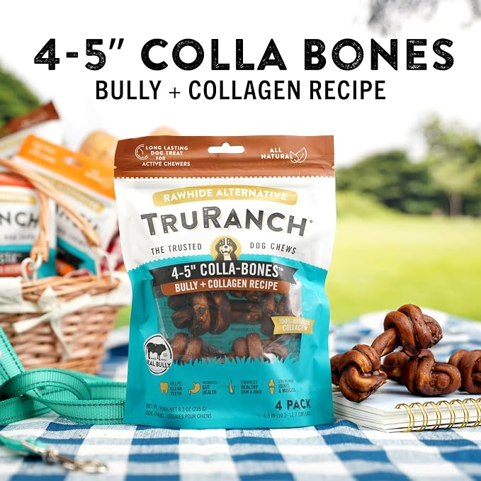TRURANCH 4-5" Collagen Bones, Bully - Collagen Dog Bones - Long Lasting Healthy Joint Support - Rawhide Alternative - Skin & Coat Health, Value Pack, 15 Bags, 60 Count