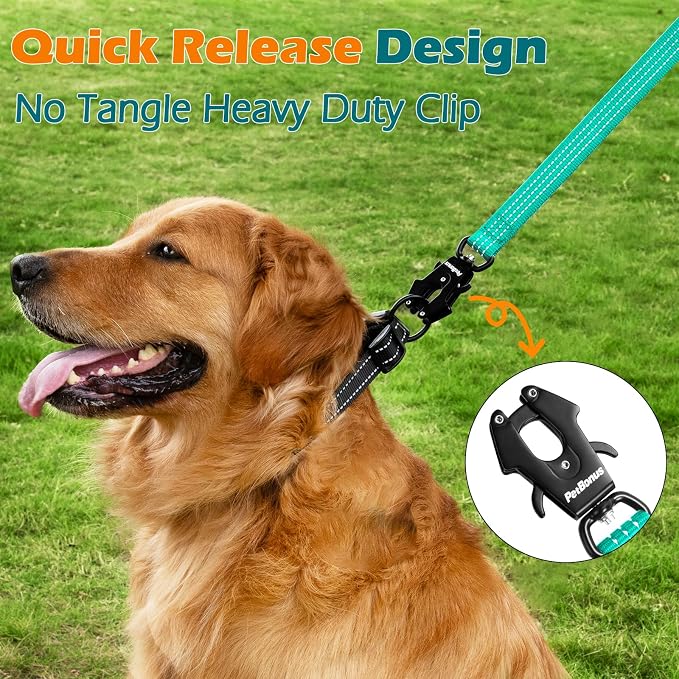 PetBonus Heavy Duty 18 Inch Short Dog Leash and 2-Pack Large Silicone Collapsible Dog Bowls