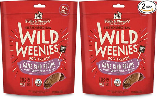 Stella & Chewy's Freeze-Dried Raw Wild Weenies Dog Treats - High-Protein Training Treats for Dogs & Puppies - All-Natural Game Bird Recipe with 97% Turkey, Duck & Quail - USA Made - 3.25 oz Bag