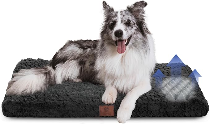 American Kennel Club Orthopedic Memory Foam Dog Crate Mat, Egg Crate Foam Cushion, Washable Cover, Non-Slip Base, Eases Joint Pain, Breathable, Durable, 36x23, Black