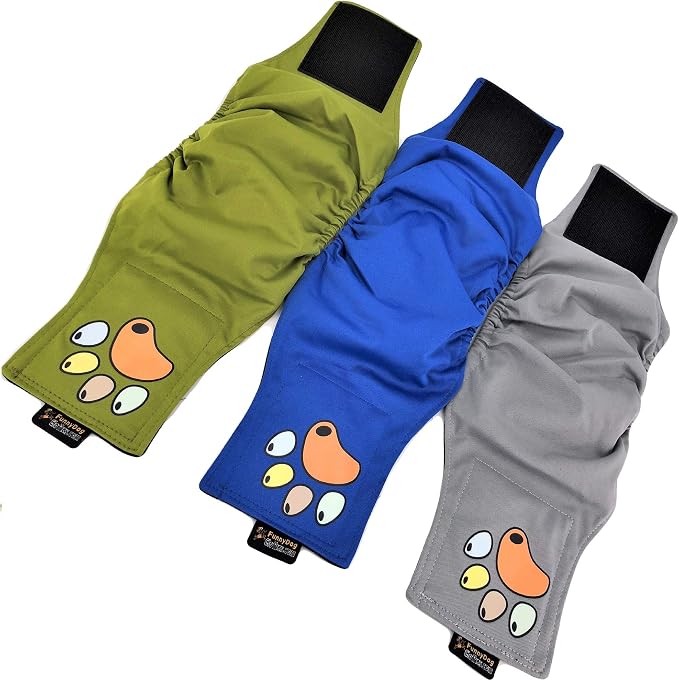 Pack of 3 Male Dog Diapers 4 - Layers of Absorbent Pads Waterproof Leak Proof Belly Band Wrap Washable (XS: Waist 7" - 10", Solid with Paw)