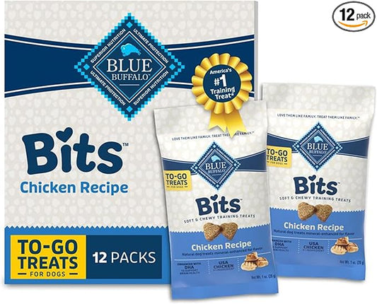 Blue Buffalo Blue Bits Natural Soft Moist Training Dog Treats Togo Chicken Recipe Bags, Contains Twelve (12) oz Bags