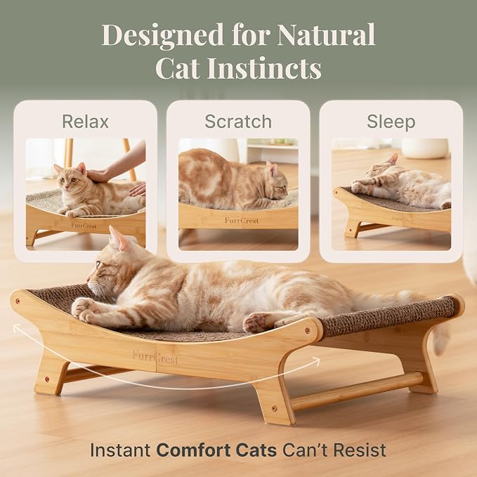 XL Cat Scratcher Bed + Replacement Sisal Pad Bundle – Elevated Cat Hammock Lounge, FSC Bamboo Frame, Natural Sisal Cat Scratcher for Indoor Cats, No-Wobble, Large Cat Bed, Natural Grey