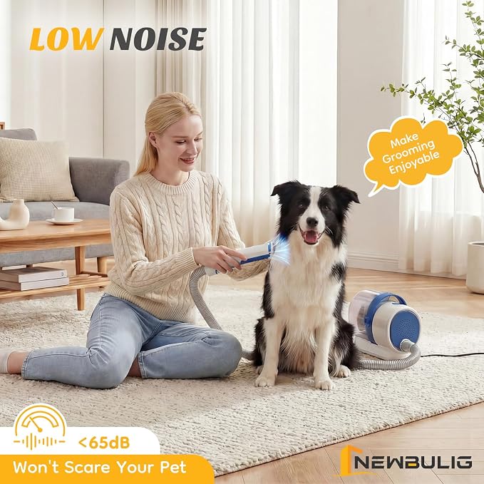 NEWBULIG Pet Grooming Vacuum Kit, 2.5L Dust Cup, 3 Suction Modes and 5 Groomer Tools, Dog Clippers with Cordless Low Noise for Cats, Dogs Other Animals Hair Trimmer
