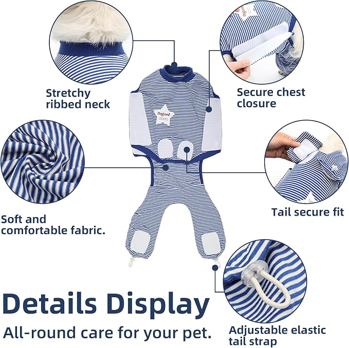 ETIAL Dog Post-Surgery Recovery Suit Breathable Surgical Shirt for Dogs with Adjustable Strap & Drawstring, Cone Alternative, Prevents Licking Wounds, Easy to Put On (Stripy Blue, Medium)