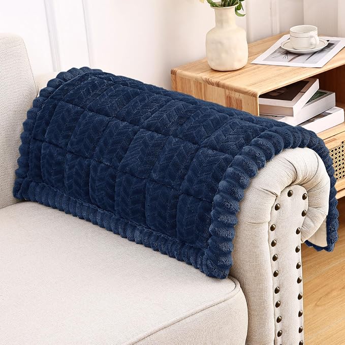 Smiry Couch Cover for Dogs, Non Slip Fuzzy Pet Sofa Arm Covers Washable for Armrest & Backrest, Soft Thick Furniture Protector for Cats Dogs, Against Fur, Dirt (Navy, 27.6"x27.6")