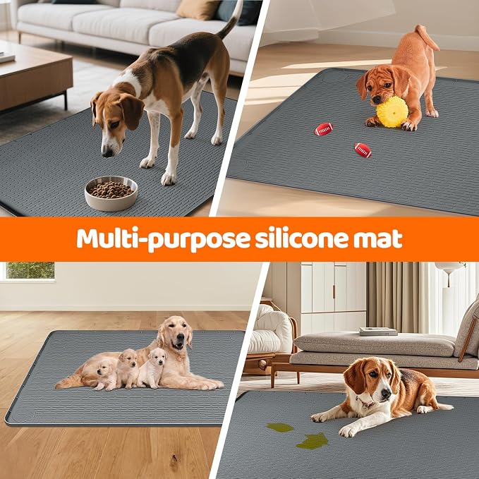 Pee Pads for Dogs, 34" x 22" Extra Large Reusable Silicone Mat, Washable Puppy Training Pads for Potty Training, Non-Slip, Leak-Proof, Indoor Floor Protection (Dark Grey)