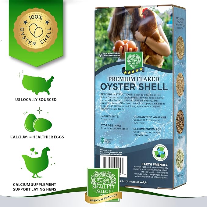 Small Pet Select - 100% Flaked Oyster Shell, Calcium Supplement for Chickens, and Ducks, 5lb (Pack of 2)