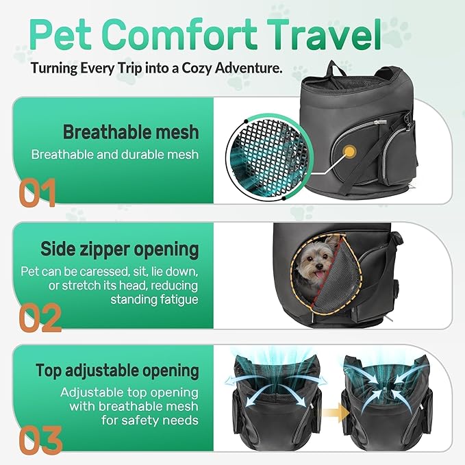 YUDODO Dog Front Backpack Carrier 7-15 lbs, Soft Breathable Pet Front Facing Carrier with Adjustable Straps, Multi-Pocket Design, for Small Dogs & Cats (with Detachable Sling Pouch - Black)