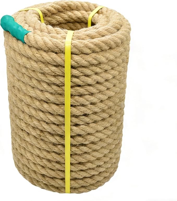 Natural Jute Manila Nautical Hemp Rope, Twisted Thick Heavy Duty Rope for Crafts, Bundling, Anchor, Hammock, Tug of War, Railings, Decorating (1 in x 100 ft)
