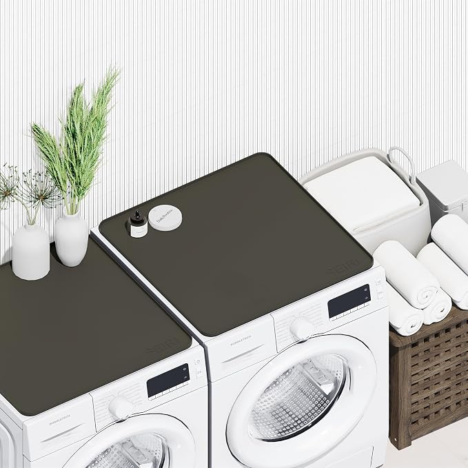 1 PACK SEIRI Washer and Dryer Topper, 26" x 26" Silicone Dryer Top Protector Mat for Flat Top Surface Cover and Front Load Washing Machine Non-Slip Waterproof Laundry Topper Mat Large (Dark Gray)
