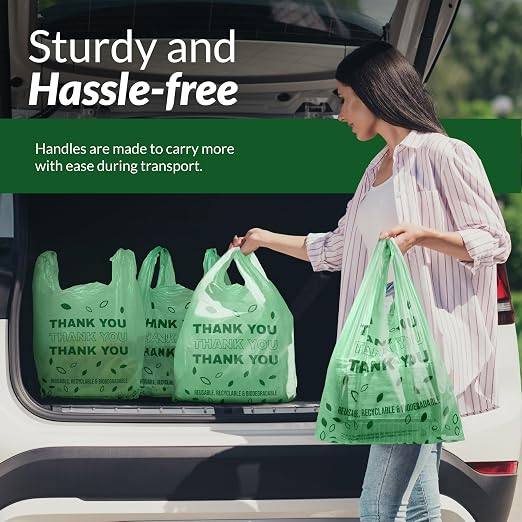 Reli. Biodegradable Thank You Bags | 525 Count (11.5" x 6.5" x 21") | Green Plastic Bags with Handles | Ideal for Grocery, Shopping, Food Take Out, Small Business | Oxo-Biodegradable Plastic
