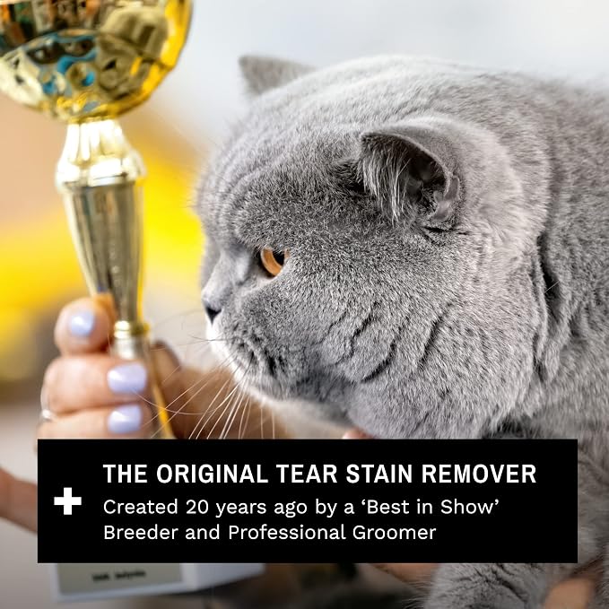 Eye Envy Cat Tear Stain Remover Starter Kit. Gentle, Natural, Safe. Contains: Stain Solution, Applicator Pads, and Stain Powder. Tear Stain Cleaning Kit. Lasts 30-45 Days. Made in USA