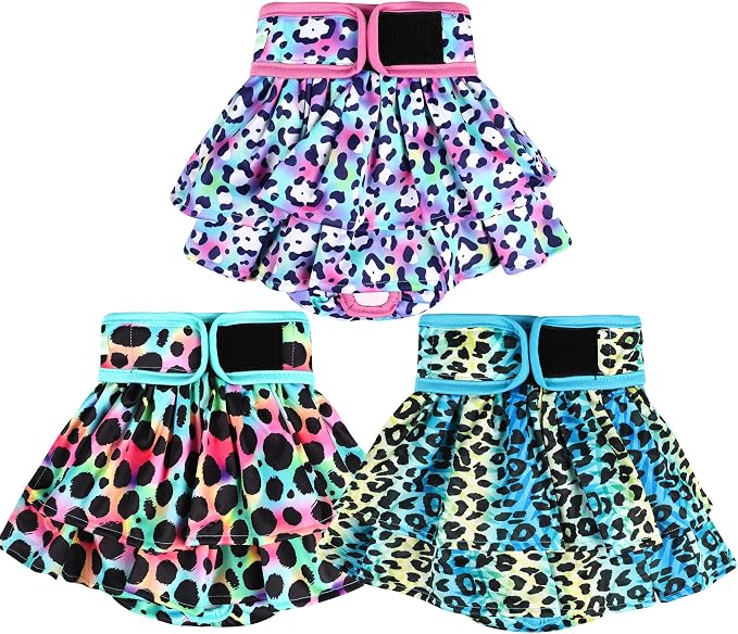 wegreeco Dog Diapers Female (3 Pack), Highly Absorbent Dog Diapers for Female Dogs Washable in Heat, Incontinence, or Excitable Urination (Colorful Leopard, Large)
