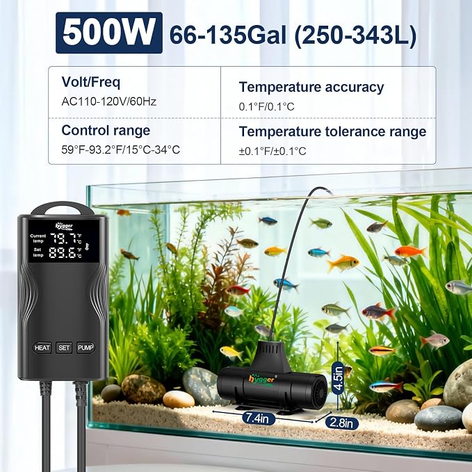hygger Aquarium Heater with Upgrade Water Circulatio,Submersible Fish Tank Water Heater Digital Display,Auto Temperature Control for Freshwater Saltwater Safety Shut-Off Protection (800W,80~220Gal)
