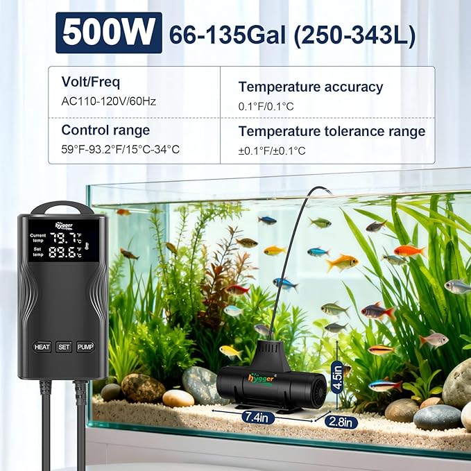 hygger Aquarium Heater with Upgrade Water Circulatio,Submersible Fish Tank Water Heater Digital Display,Auto Temperature Control for Freshwater Saltwater Safety Shut-Off Protection (1000W,130~260Gal)