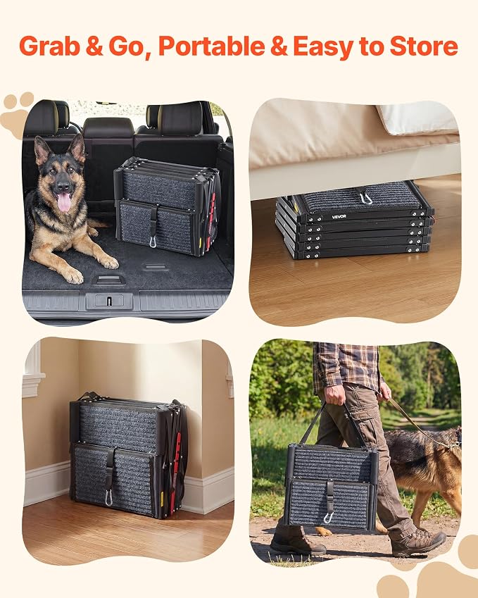 VEVOR Dog Stairs for Car, 5 Steps Extra Wide Foldable Dog Ramp for Large Dogs with Non-Slip Rug Surface, Portable Lightweight Pet Ladder for Car, SUV, Truck, High Beds, Sofas, Support up to 200 lbs