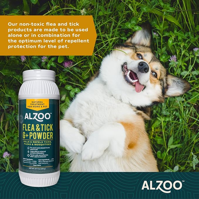 ALZOO Flea & Tick Cat Collar and Flea & Tick G+ Powder, 100% Plant-Based Active Ingredients