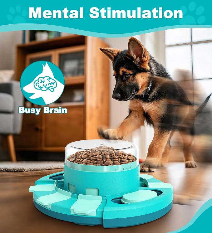 Aluckmao Dog Puzzle Toy Feeder, Press to Dispense Food, Slows Eating, Brain Stimulation Mental Enrichment, Interactive Treat Dispenser Game