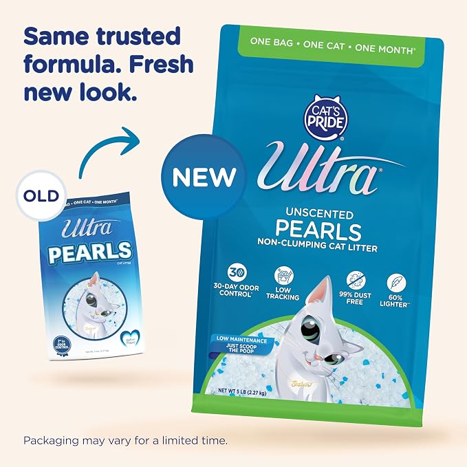 Ultra Pearls Premium Cat Litter - 99.9% Dust Free, Low Tracking, Soft on Paws, Fragrance Free - 15 Lbs. Total (3pk of 5 Lbs.)