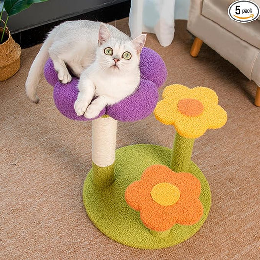 Flower Cat Trees, Flowers Scratching Post Kitten Tree 18" High 3-PLY Cat Tower, Cozy Fluffy Cute Cat Condo for Kitten Indoor Activity