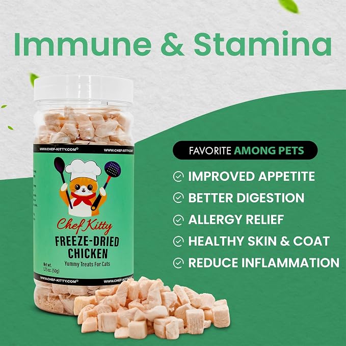Freeze Dried Chicken Cat Treats | Healthy Dog Food Toppers 100% Human Grade | Single Ingredient, Grain Free Chicken Dog Treats | Inspected & Tested in USA | No Additives or Preservatives, 3.5 oz