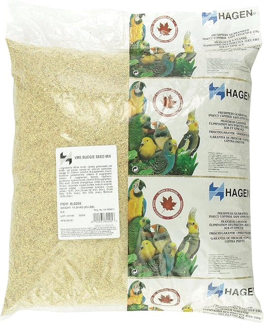 Hagen Parakeet/Budgie Staple White Millet Bird Seed Seed – Premium Blend, Nutritionally Balanced, Fortified with Vitamins & Minerals, Dust-Free Mix for Budgies, 25 lb Bag