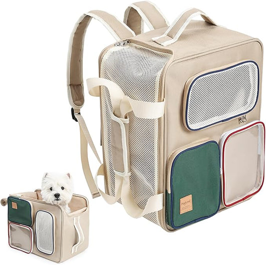 Pet Carrier Backpack for Cats & Dogs - Portable Multi-Functional Large Capacity Pet Bag, Handheld Pet Carrier with Mesh Ventilation & Multiple Pockets