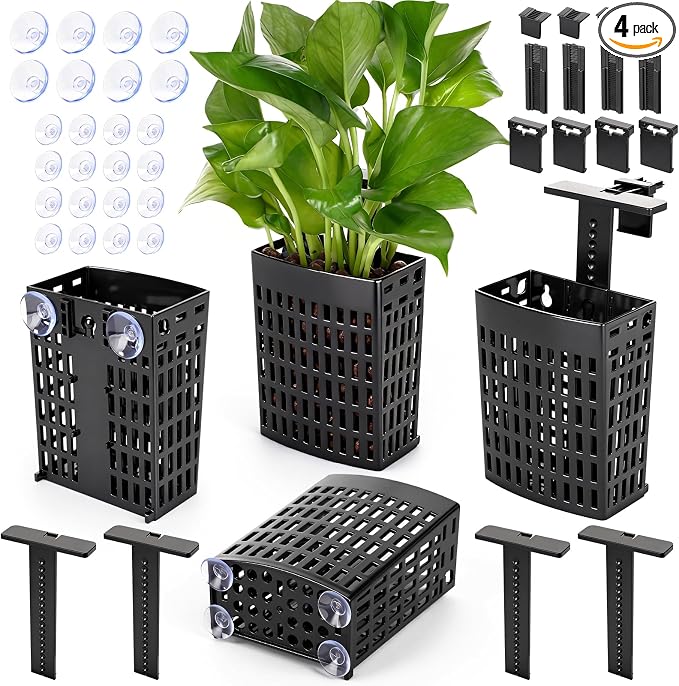 2026 Latest Upgraded Aquarium Plant Holder Adjustable Height with Extendable Hook and Suction Cup for Fish Tank Aquaponic Plant Cultivation and Aquascape Accessories Decorations (4 Pack)
