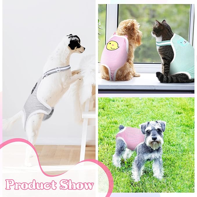 Nuanchu 3 Pcs Female Dog Diaper Sanitary Panties with Adjustable Suspender, Washable Reusable Doggie Diapers for Small Medium Large Dog in Heat Period Menstrual Pet Cats Ducks(Animal Pattern,S)