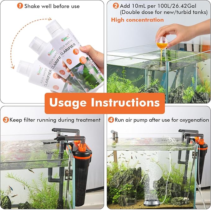 hygger Aquarium Water Clarifier, Water Clarifier for Fish Tank, Clears Cloudy Water for Freshwater and Saltwater Tanks, 300 ML