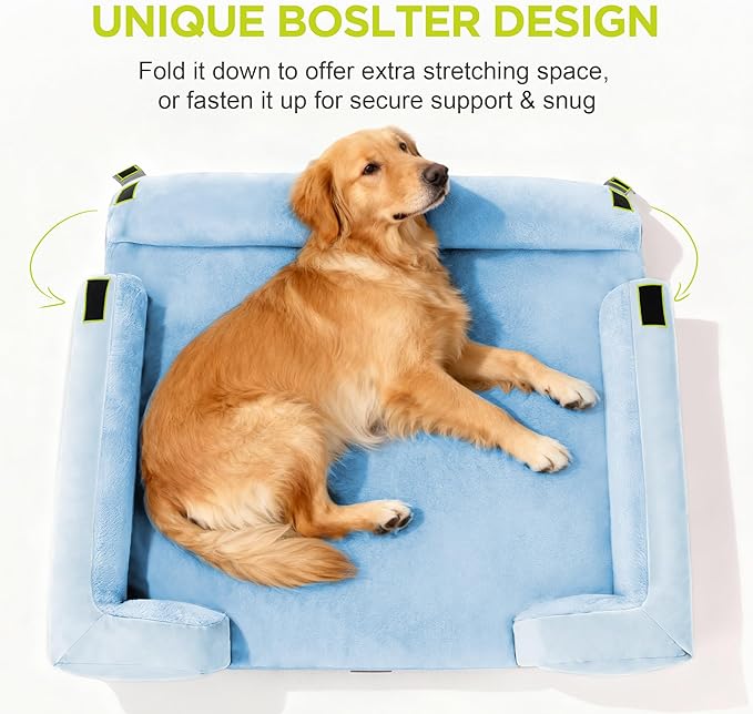 Orthopedic Memory Foam Dog Bed, 36x27, Waterproof for Large Dogs | Removable, washable cover • Waterproof memory foam liner • Bolstered couch design for joint relief • Includes tennis ball toy