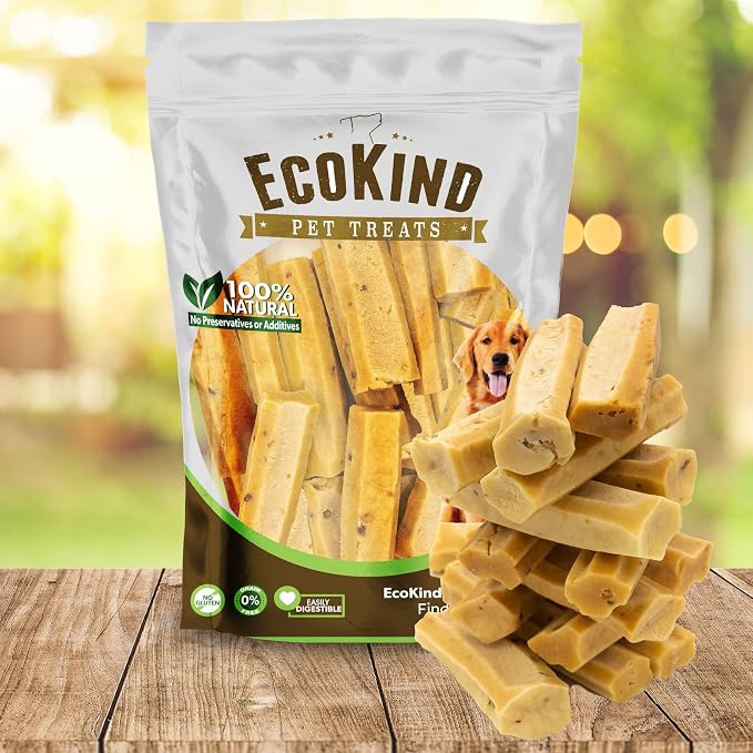 EcoKind Yak Cheese Himalayan Dog Chews, Yak Chews for Large Dogs, Long Lasting Bone for Aggressive Chewers, 4 Ingredients, Natural High Protein Treats, No Additives, Bacon, Large - 12+ Chews (3 lbs)
