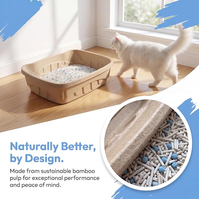 Disposable Cat Litter Boxes for Cats Large, 6 Pack Leak-Proof Disposable Litter Box Kit with 6lbs Tofu Cat Litter, 95% Bamboo Fiber, Durable for Travel, Temporary Use & Home