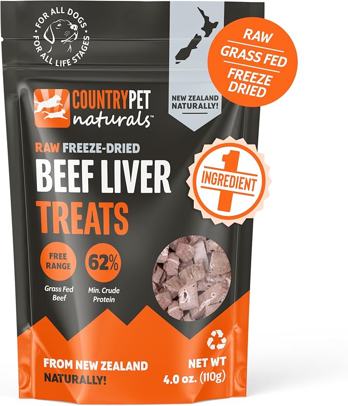 New Zealand Raw Freeze-Dried Beef Liver 62% Protein Bites 100% Grass-Fed, Premium, Single Ingredient, Grain & Gluten Free Dog Treat & Topper. No Crumbling 1-Pack