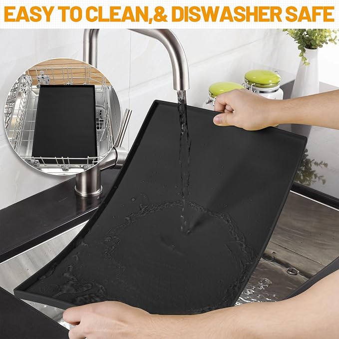 Hubulk Dog Feeding Mat,100% Waterproof Food Grade Silicone Pet Food and Water Bowl Placemat,Dishwasher, High Raised Edge to Prevent Spills,Nonslip Tray to Stop Messes on Floor (24"x16"x0.5", Black)