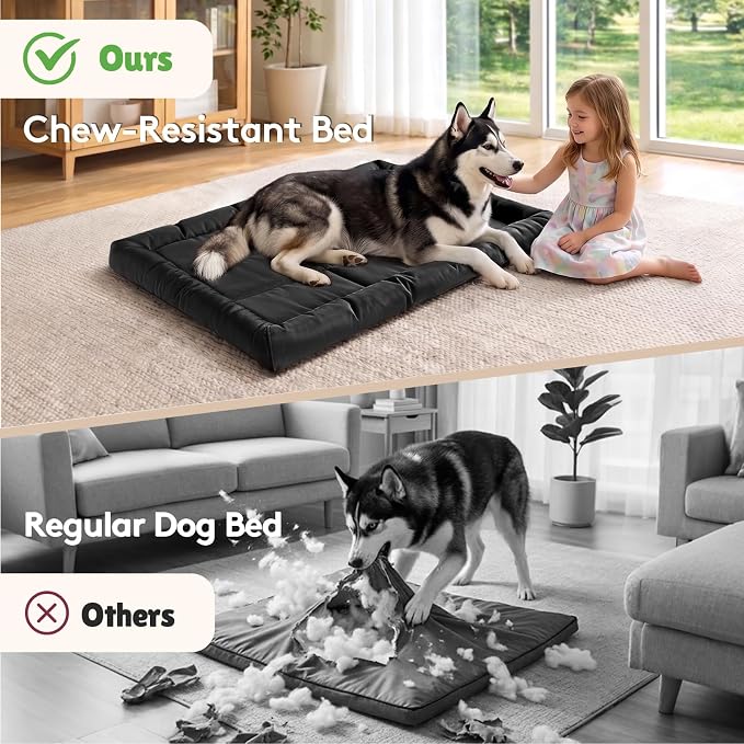 Chew Resistant Dog Bed for Aggressive Chewers, Indestructible Orthopedic Dog Bed with 3" High Density Foam Base & Plush Bolster Sides, Durable Pet Bed with Waterproof Washable Cover, Medium (22"x35")