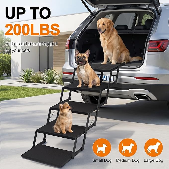 Dog Steps for Car, Truck, SUV, Dog Ramps for Cars with High Traction Surface, Portable Waterproof Dog Stairs for Large Dogs, Supports Up to 200 lbs, 6 Steps